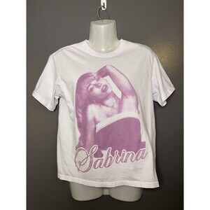 Sabrina Carpenter Graphic Shirt Womens Small White Pink Retro Portrait Tee Top